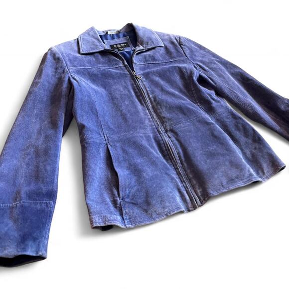 Purple Suede Look Zip Jacket Soft Moto Style Y2K Minimalist Size PL - Picture 2 of 8